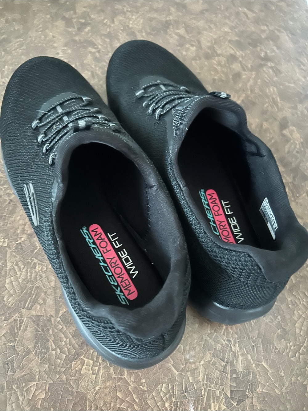 Skechers Women’s Black Slip-On Athletic Sneakers with Memory Foam Wide Width
